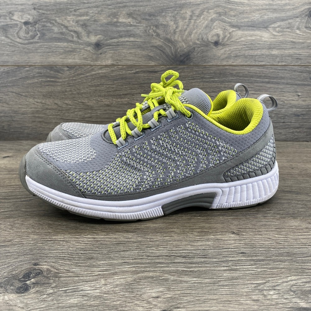 Orthofeet Coral 987 Gray Lime Green Stretch Knit Walking Shoes Womens 12 Medium